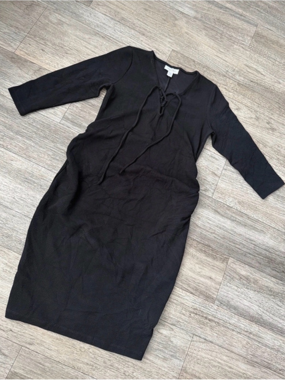 Motherhood Black Lace-Up V-Neck Midi Dress